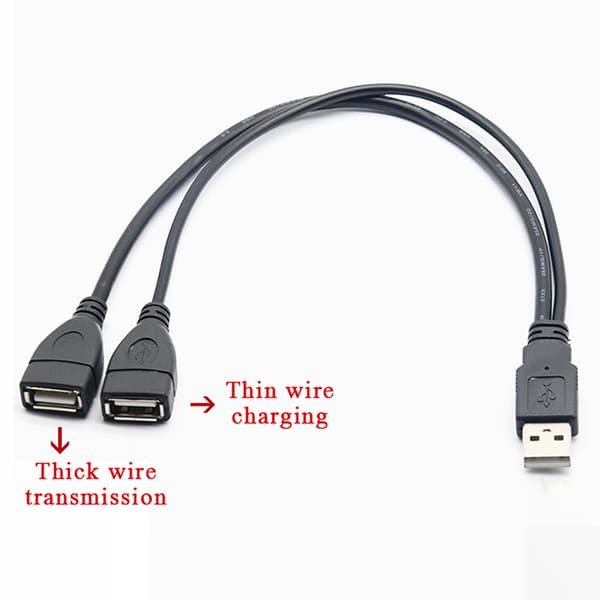 Laadukas USB 2.0 -kaapeli 1 naaras 2 urospuoliseen USB-virtalähteeseen A1