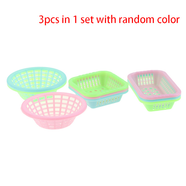 3 kpl / set 1:12 nukkekodin minipesu vihannesten hedelmäkorit D Pink
