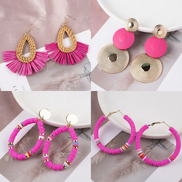 Barbie Rosa örhängen Rose Red Geometriska mångsidiga örhängen Holi 22