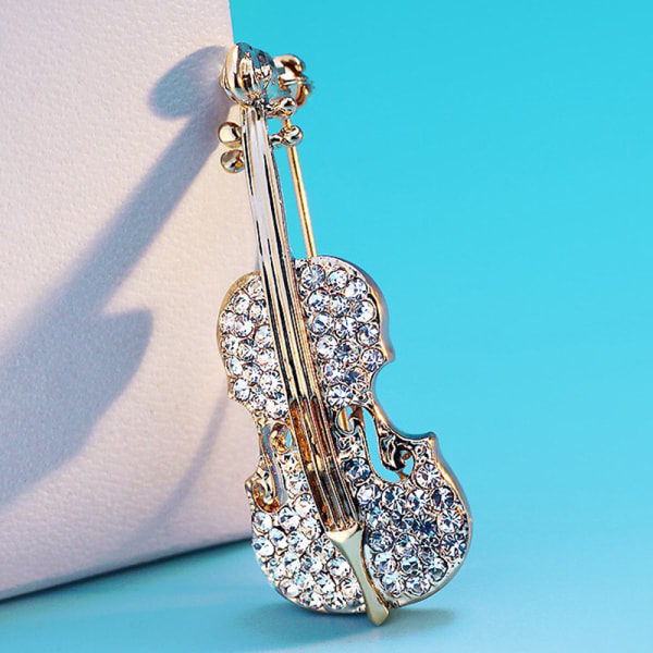 Mote fiolin Rhinestone skinnende brosje for kvinner klær Access Gold