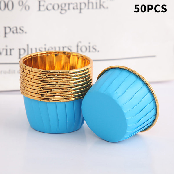 50 STK fortykket muffin cupcake liner guld kage wrappers bagning Blue