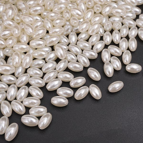 200 st långa ovala ABS-imiterade pärlpärlor vit plast lös A1