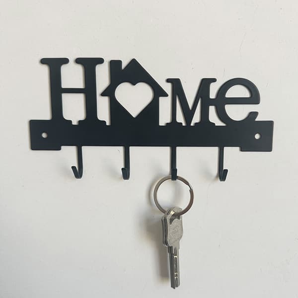 Nøgleholder i sort metal til vægmontering, \"Sweet Home\" design 6