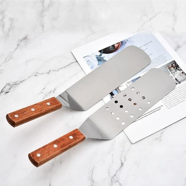 Spatel og grillskraber i rustfrit stål, non-stick, holdbar stang B