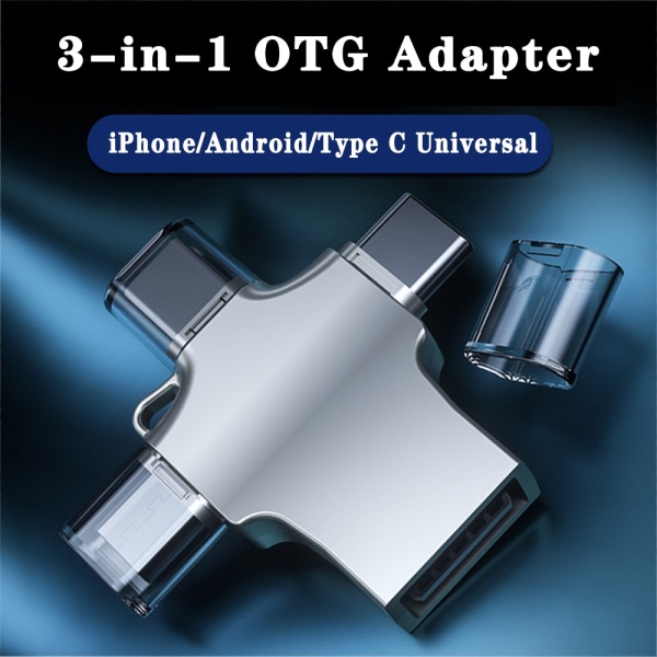 Tre-i-ett OTG-adapter för Apple typ-c Android-telefon extern silver
