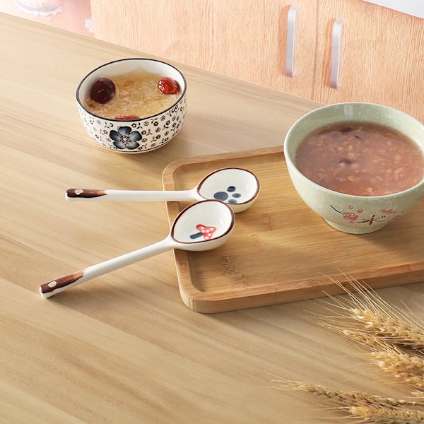Kawaii keramisk soppsked och handmålad kaffedessert Lång Ha D