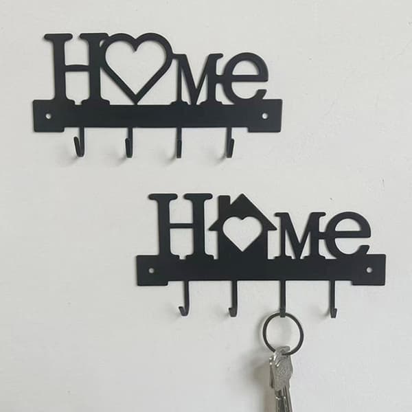 Nøgleholder i sort metal til vægmontering, \"Sweet Home\" design 6