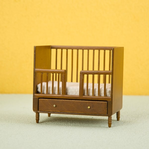 1:12 Dukkehus Miniature europæisk stil Dobbeltseng Soveværelsesmøbler Brown