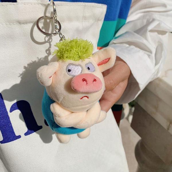 Yndig dyr nøglering Grønt sjovt hår Dyr Pig Doll Legetøj A3