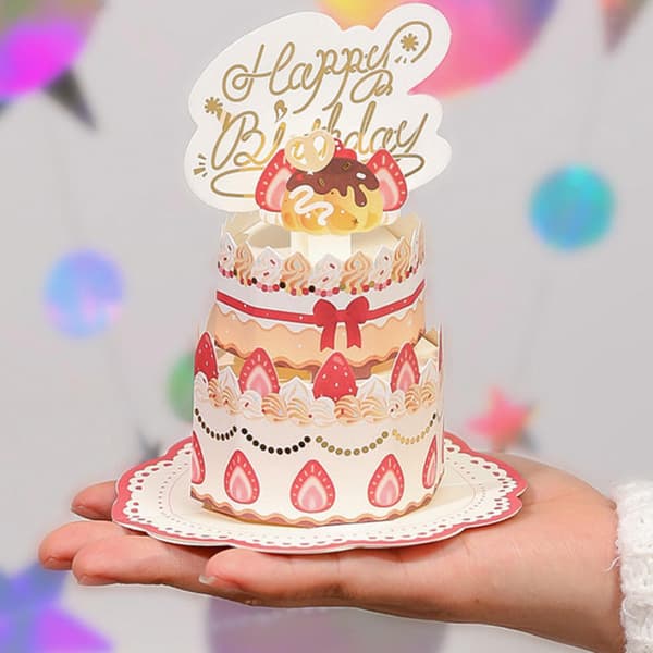 3D Pop-Up Gratulasjonskort Gratulerer med dagen Bursdagskake Velsignelser A3