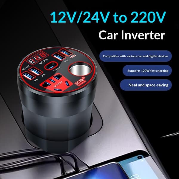 200W Bilstrømomformer 12V/24V til 220V Konverter LED Display C A