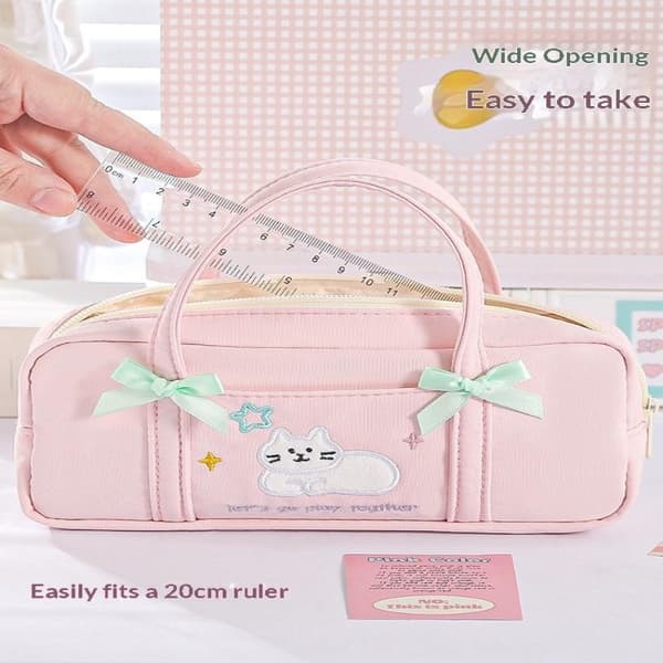e Bow Kitten Pennväska Bärbar Broderi Högt Värde Liten Fr White