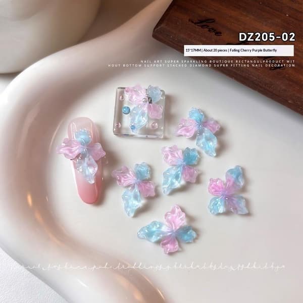 20 stk 3D Gradient Pastell Blomst Neglepynt Krystalltekstur For A2