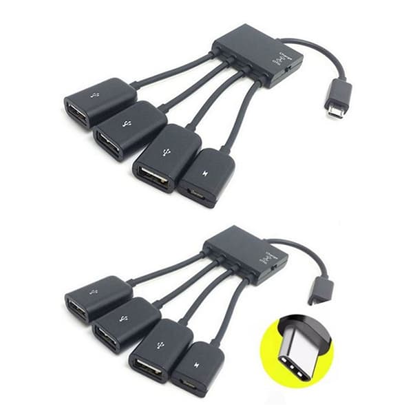 4 Port Micro USB 2.0 HUB 4-IN-1 OTG Hub Strømadapterkabel For B