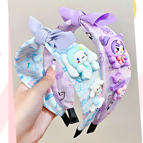 Fashion Girl Hair Band Kawaii Cartoon Cinnamoroll Kuromi Bow Fa Pink