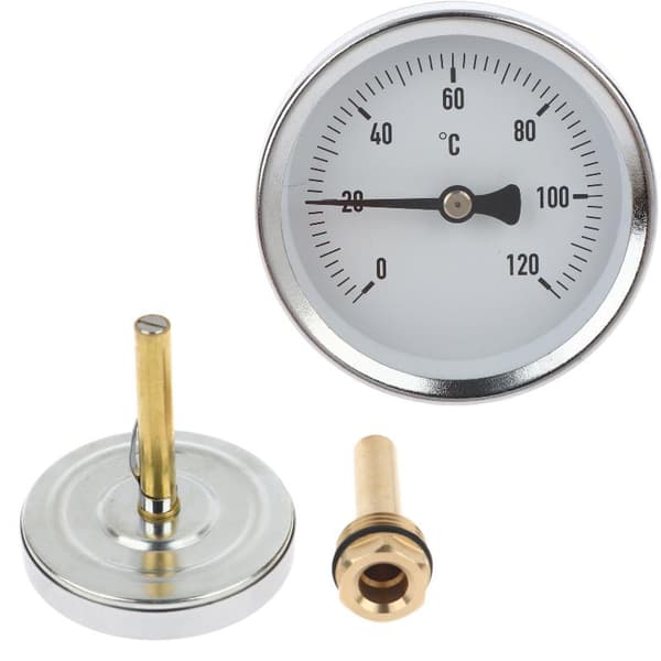 1 stk bimetalltermometer med kobberkappe 120°C vanntemperatur