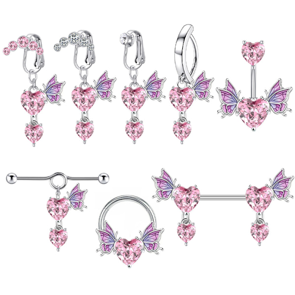 Hjerteformede vinger Rustfritt stål Nesestuds Belly Nipple Ring A3