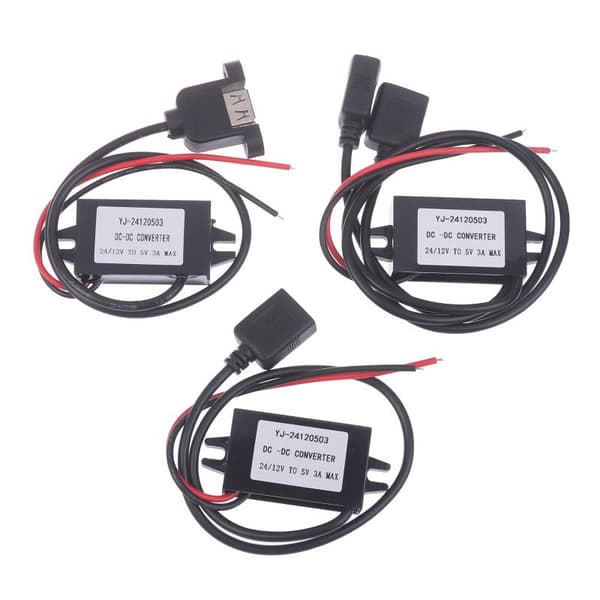1 stk 12V 24V til 5V 3A Bil Step Down Konverter Spændingsreducerende Single Square USB