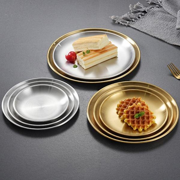 Opbevaringsbakke i gyldent rustfrit stål Luksuriøs messing rund plade Silver 14cm