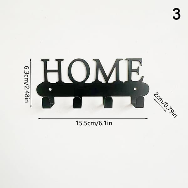 Nøgleholder i sort metal til vægmontering, \"Sweet Home\" design 3