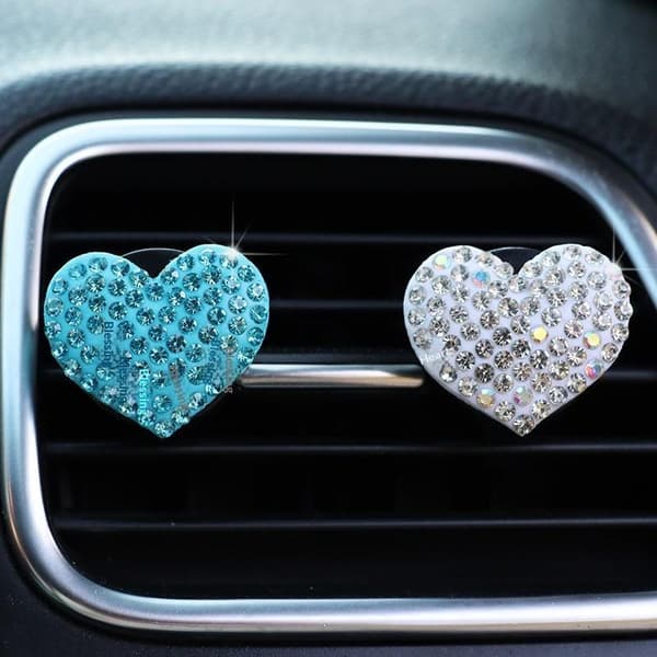 2 stk/sett Hjerteformet Bil Luftuttak Parfymeklips Rhinestone Bil Red