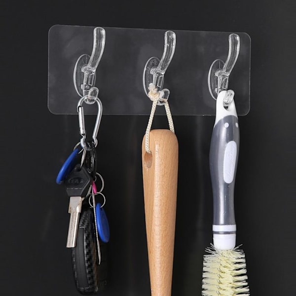 Läpinäkyvät muoviset liimakoukut keittiön kylpyhuoneen koukut, naulaton 3 hooks