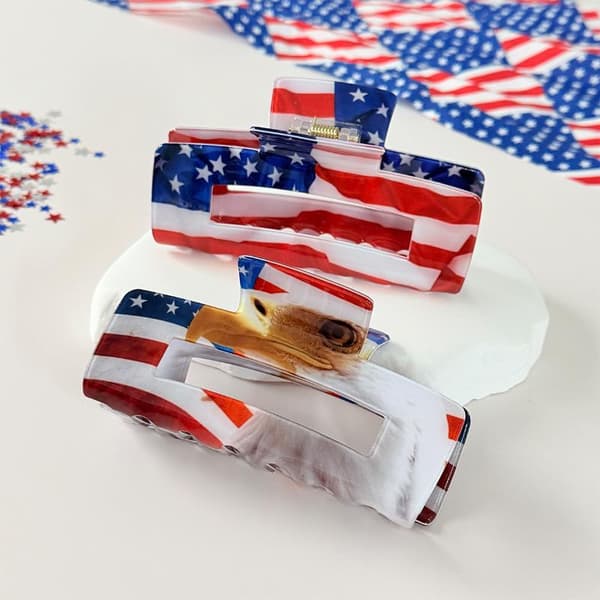 USA Flagg Hjerte Stjerne Hårklyper Patriotisk Akryl Hårklype A5