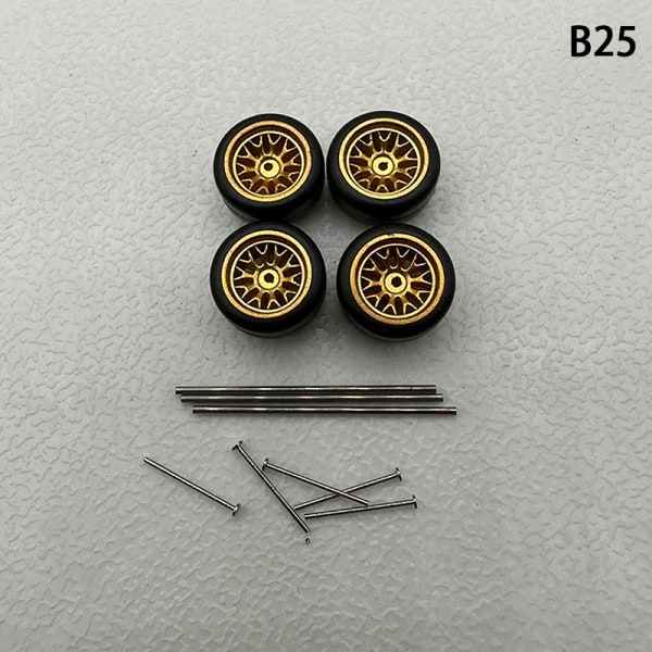 1 Set 1/64 modellbilhjul med gummidäck Modifierade delar Ve B25 fork Gold