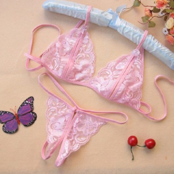 kvinnor spets behå set underkläder set strappy wire gratis underkläder Pink