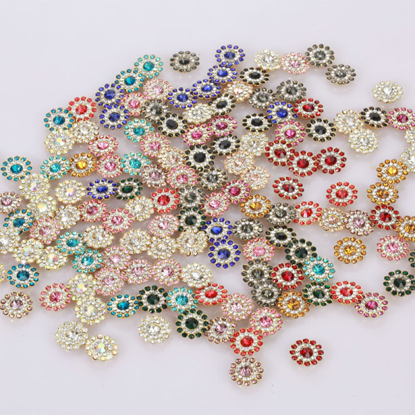 25 Stk14mm Blomsterformet Sparkling Button Flatback syduk red