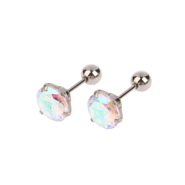 1 st Små öronstift Broskörhängen Färgglada glänsande mode J Silver 4MM