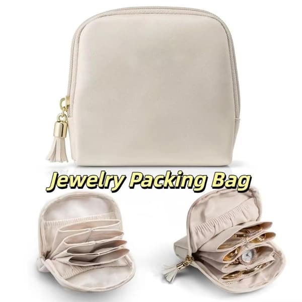 Kvast PU Læder Smykkeopbevaringspose Øreringe Armbånd Organizer Beige