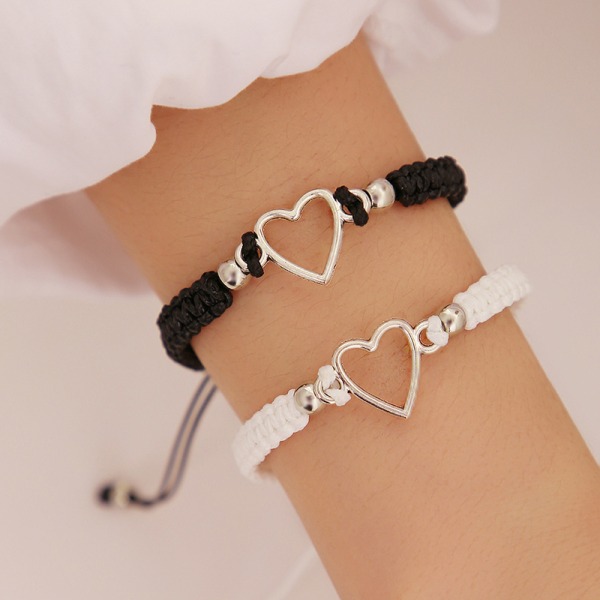 Håndlavet Love Heart Par Armbånd Justerbar Rope Friends White