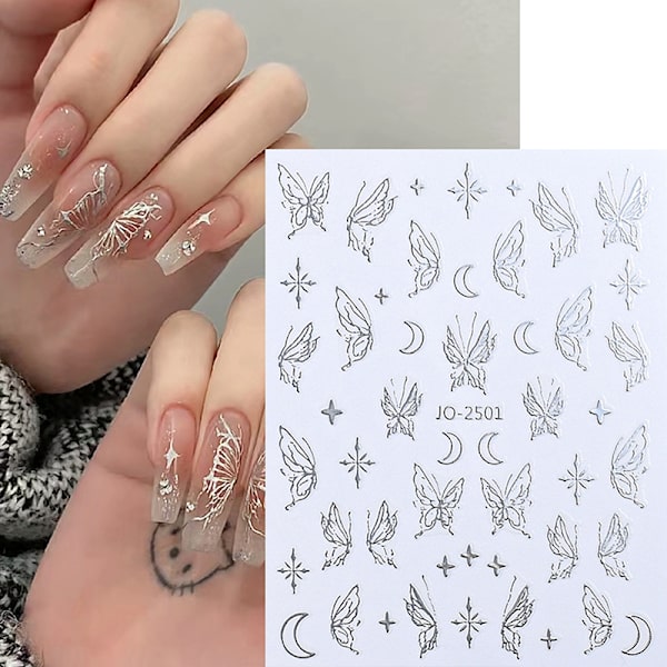 Personlighed Cool Sølv Nail Sticker Enhancement Adhesive Magic 2501