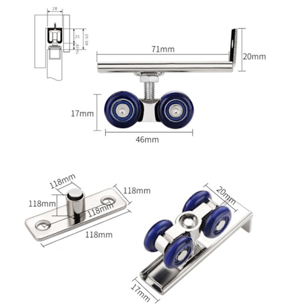 2kpl / set Liukuoven rulla Hardware Liukuovien hihnapyörä 4/8 Wh