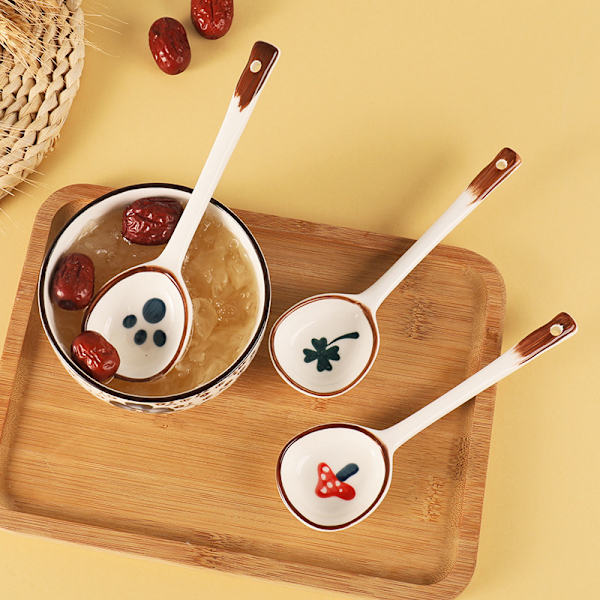 Kawaii keramisk soppsked och handmålad kaffedessert Lång Ha E