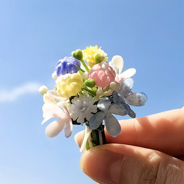 1:6 Dukkehus Miniatyrglassvase Bukett Blomsterpotte i potte Ho