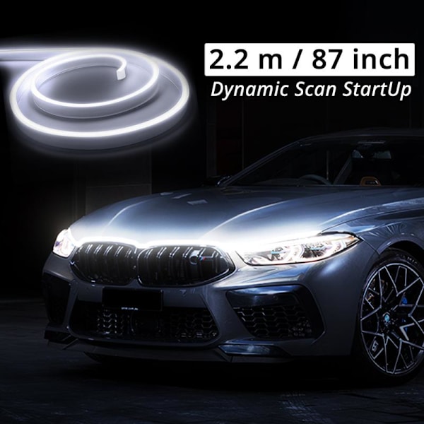 LED Bil Motorhjelm Lysliste Dynamisk Scan Start Effekt Kørelys White 220CM