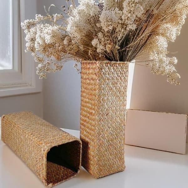Håndlavet vævet blomsterkurv dekorativ vase til bryllupsblomster B