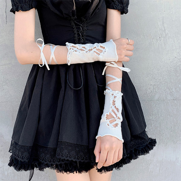 1 Pari Lolita Style Tee-se-itse pitsit röyhelöt Käsineet Makea Gothic Fing A2