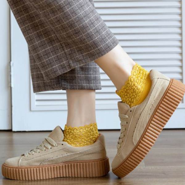 Velvet Lattiasukat Pitsi Naisten Silikoni Liukumaton Keskiputki paksu Blue