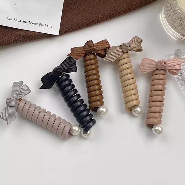 Bowknot-punotut puhelinlangalliset hiusnauhat Gray