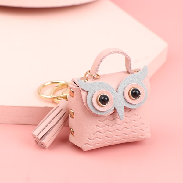Tecknad djurläder Owl Myntväska Nyckelring e Nyckelring Car Ke Pink