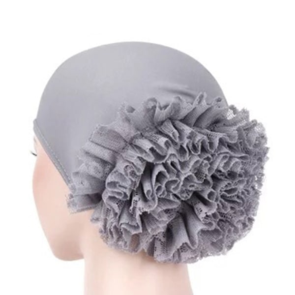 1 Stk Pure Color Milk Silk Pan Flower Hat Muslim Stretch Lace Pla Gray