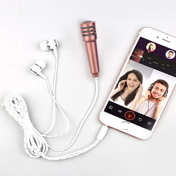 3,5 mm Karaoke Mikrofon Hörlurar In-Ear Headset Mini Stereo Wi Rose red