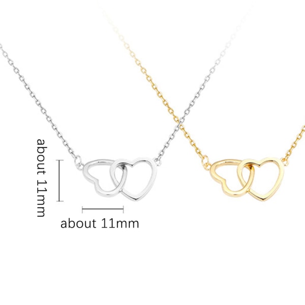 Yksinkertainen Double Heart Pendant Choker kaulakoru kulta hopea väri C Gold