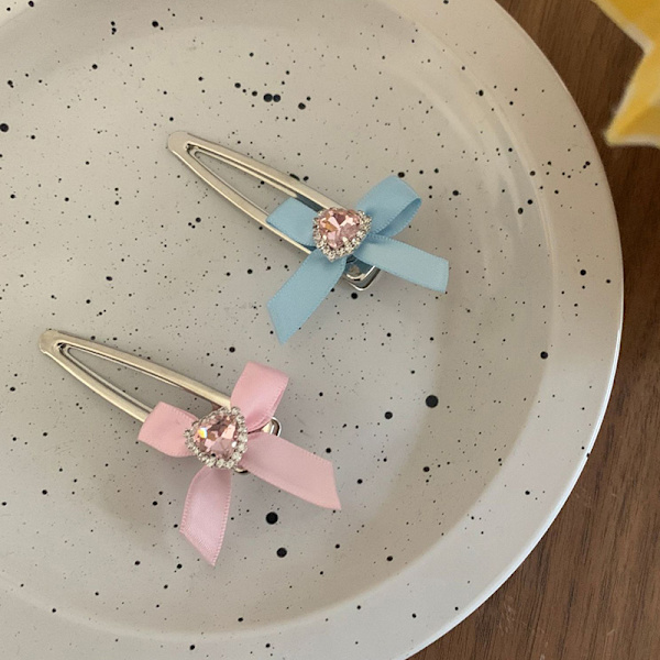 Esteettinen Bowknot Heart tekojalokivihiusklipsi naisille Sweet e Pink