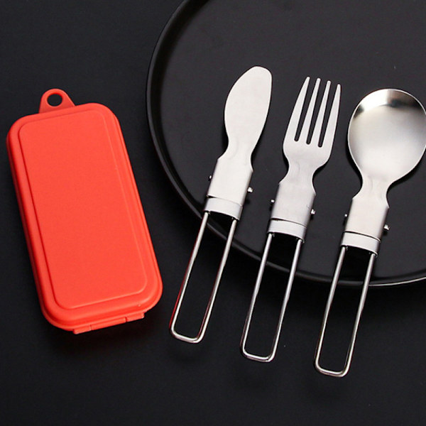 3 stk Rustfri Foldbar Ske Gaffel Rejse Camping Picnic Foldi Orange