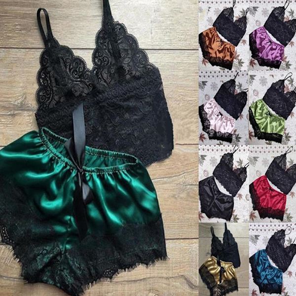 Sexy Lace Pyjama Nightie Kotivaatteet Topit ja shortsit Naisten Red  XXL