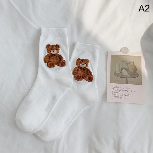 Creative New Brown Bear Socks Kvinde Middle Tube Socks e Small A2
